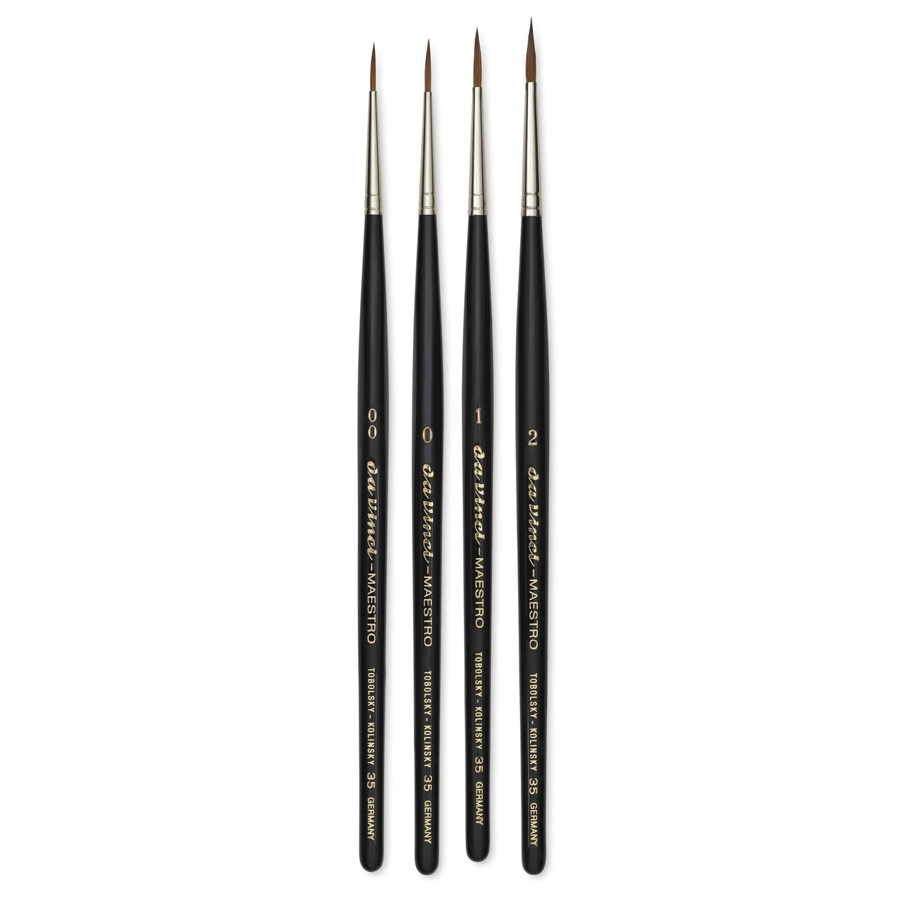 Da Vinci Maestro Kolinsky Brushes - Set of 4, Series 35 Long Tapered Round, Short Handle